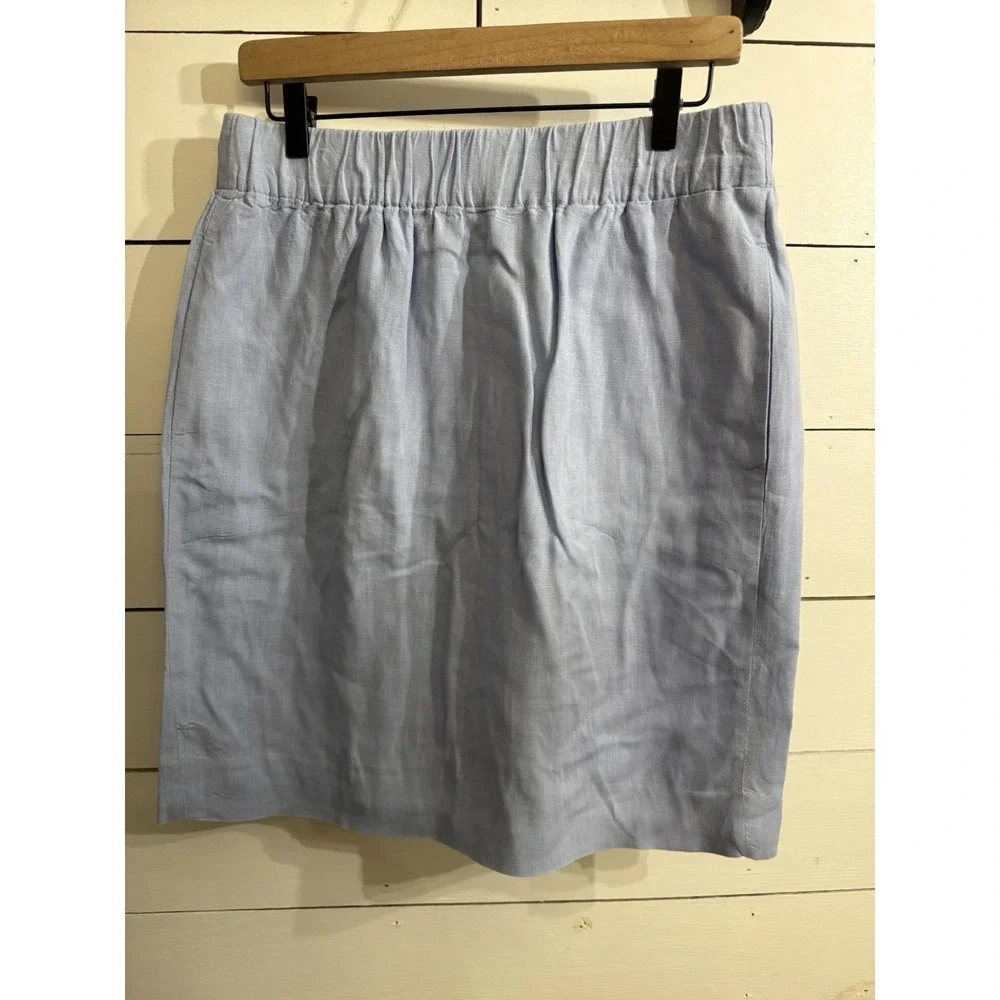 J Crew Skirt‎ Womens Medium Blue Linen Style Paperbag Waist Old Money Classy